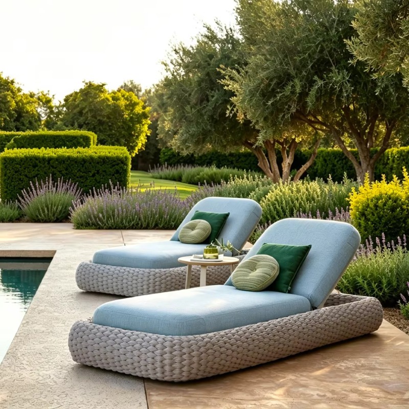 Outdoor Furniture Quick Dry - เก้าอี้อาบแดดสั่งทำพิเศษ โครงอะลูมิเนียมถักด้วยเชือก พร้อมเบาะแห้งเร็ว สำหรับโครงการรีสอร์ท วิลล่า ริมสระน้ำ