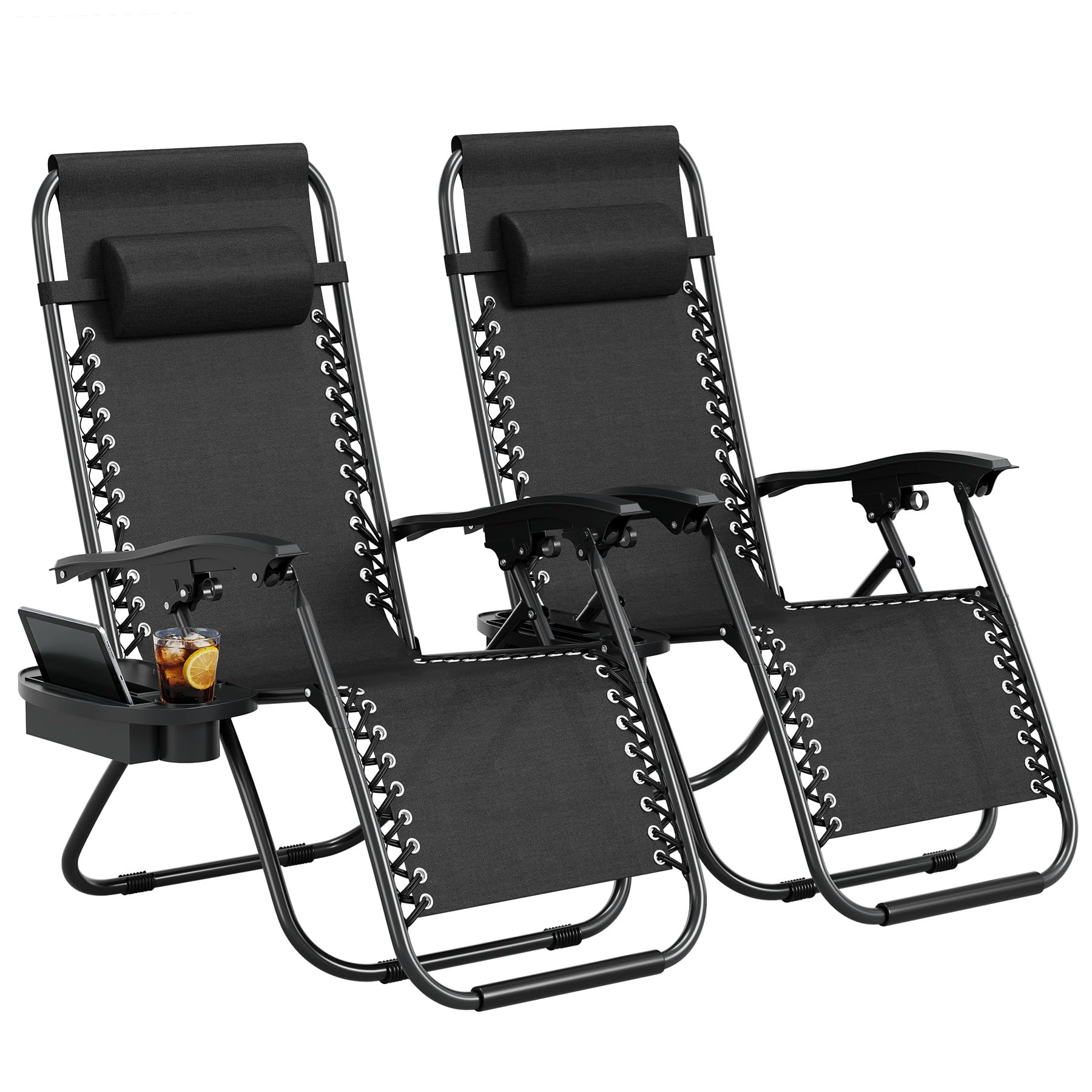 Outdoor Furniture Quick Dry - ชุดเก้าอี้พักผ่อนปรับเอนได้แบบไม่มีน้ำหนักสำหรับลานบ้าน 2 ตัว – เก้าอี้พับปรับระดับได้สำหรับใช้งานกลางแจ้ง พร้อมหมอน