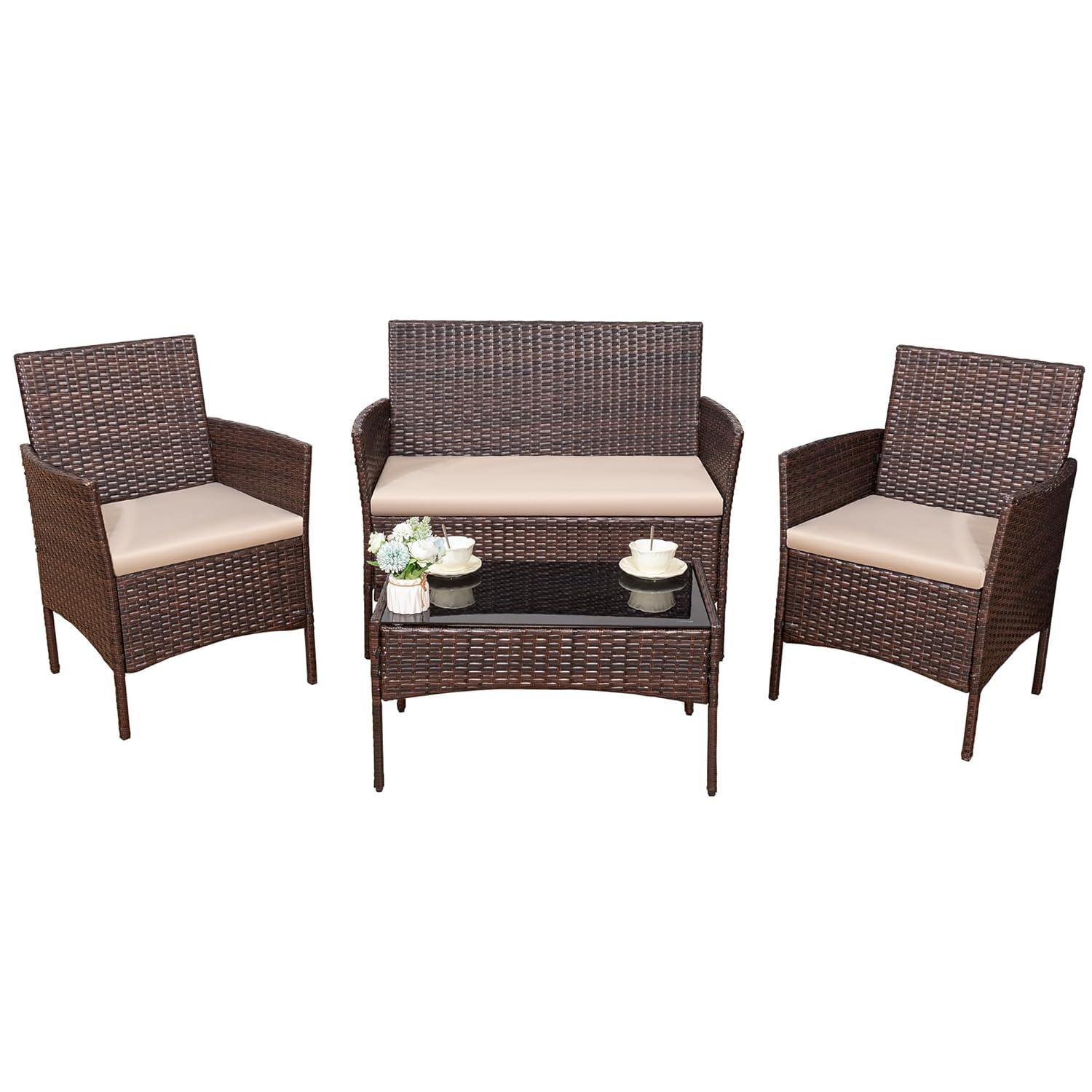 Outdoor Furniture Ofo - ชุดเฟอร์นิเจอร์สนามกลางแจ้ง 4 ชิ้น, เก้าอี้หวาย PE สำหรับระเบียง