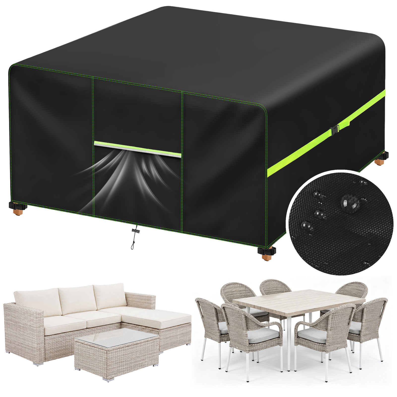 Outdoor Furniture Paint - ผ้าคลุมเฟอร์นิเจอร์สวนพร้อมช่องระบายอากาศกันน้ำลานบ้านหวายโซฟาชุดโต๊ะเก้าอี้ผ้าคลุม 210D อ็อกซ์ฟอร์ดกันลม 125/180/200/242 ซม.