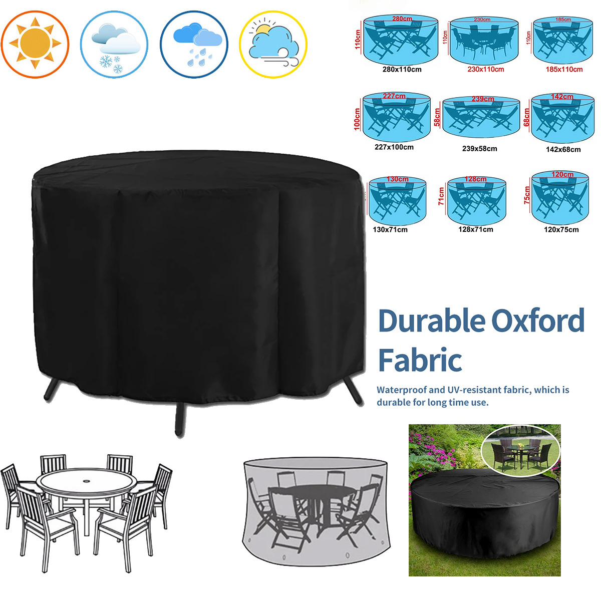 Outdoor Furniture Paint - ผ้าคลุมเฟอร์นิเจอร์ทรงกลมสำหรับกลางแจ้ง ผ้าคลุมกันน้ำแบบ Oxford ป้องกันเฟอร์นิเจอร์จากฝน หิมะ และฝุ่น