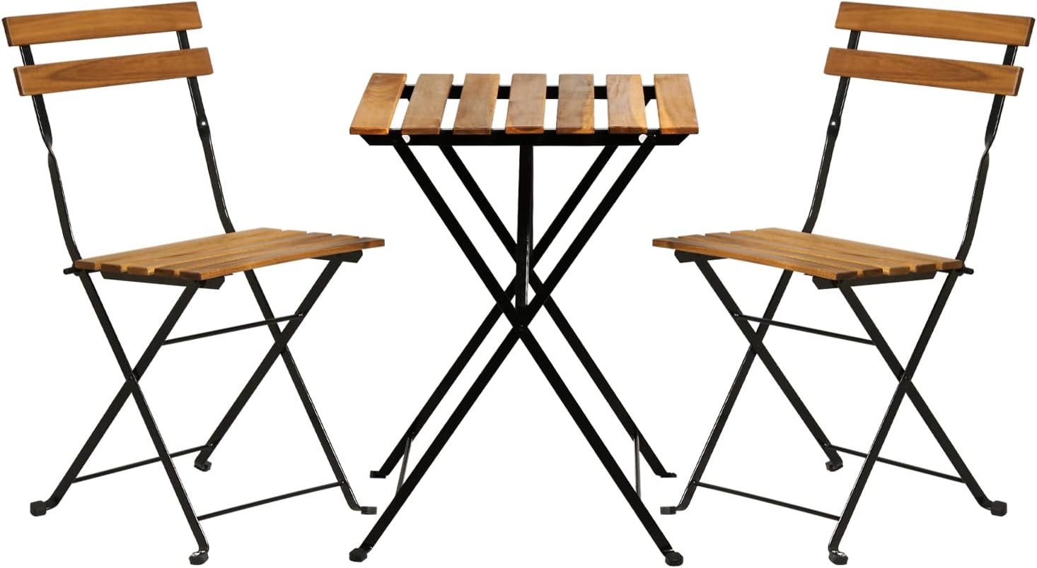 Outdoor Furniture Patio - ชุดโต๊ะบิสโทรพับได้ 3 ชิ้น ทำจากไม้ธรรมชาติ ประกอบด้วยโต๊ะ 1