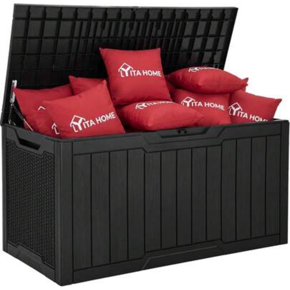 Outdoor Furniture Cushions - กล่องเก็บของกลางแจ้งขนาดใหญ่ 100 แกลลอน ทำจากเรซินกันน้ำ พร้อมฝาปิดที่ล็อกได้ สำหรับเก็บเบาะเฟอร์นิเจอร์ลานบ้าน