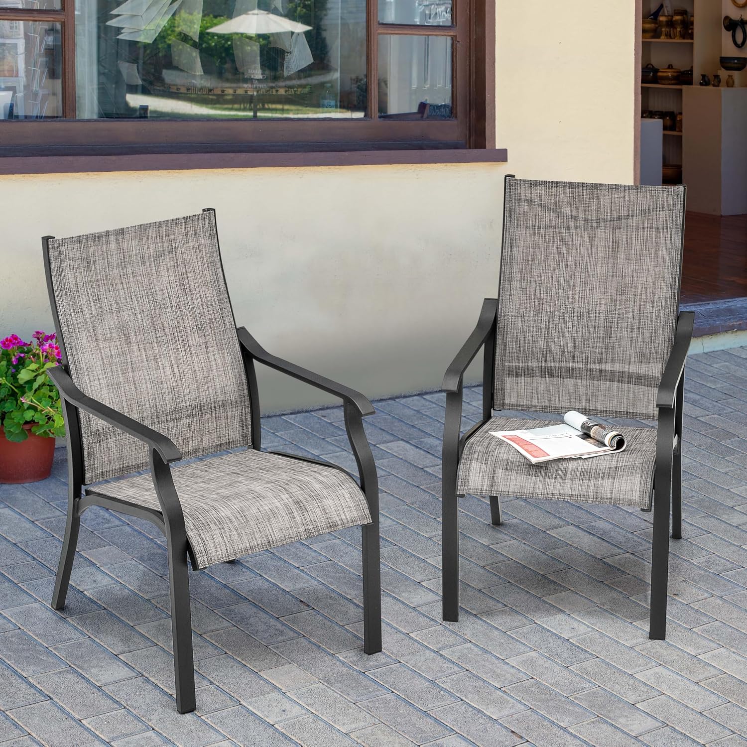 Outdoor Furniture Quick Dry - เก้าอี้รับประทานอาหารกลางแจ้ง 2 ตัว, โครงอะลูมิเนียมและผ้าเท็กซ์ทิลีนพร้อมพนักพิงและที่วางแขน, เก้าอี้สนามกันสนิมแห้งเร็ว, ปรับแต่งได้