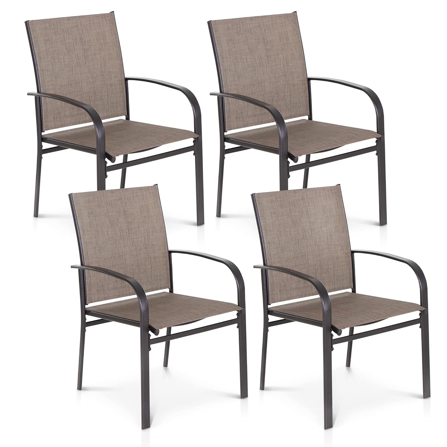Outdoor Furniture Ofo - ชุดเก้าอี้รับประทานอาหารนอกบ้าน 4 ตัว, เก้าอี้รับประทานอาหารกลางแจ้งสำหรับทุกสภาพอากาศ, เก้าอี้เฟอร์นิเจอร์ระเบียงพร้อมที่วางแขน, ปรับแต่งได้