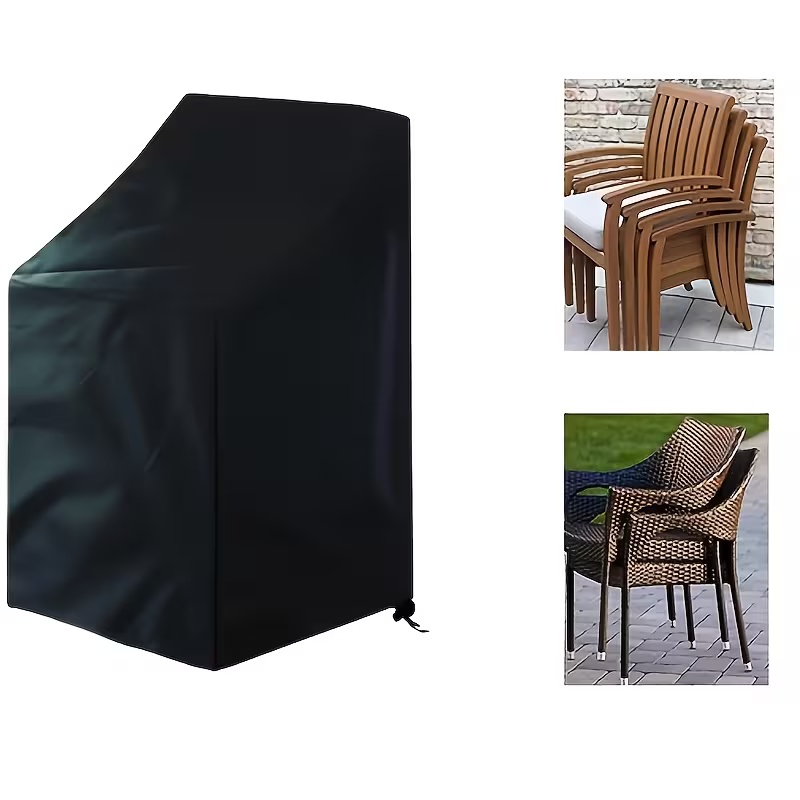 Outdoor Furniture Patio - ผ้าคลุมเก้าอี้กลางแจ้งแบบซ้อนได้ 1 ชิ้น, เหมาะสำหรับเก้าอี้โลหะ/พลาสติก/เก้าอี้แบบมีพนักพิง, เฟอร์นิเจอร์ลานบ้านพร้อมเชือกปรับได้