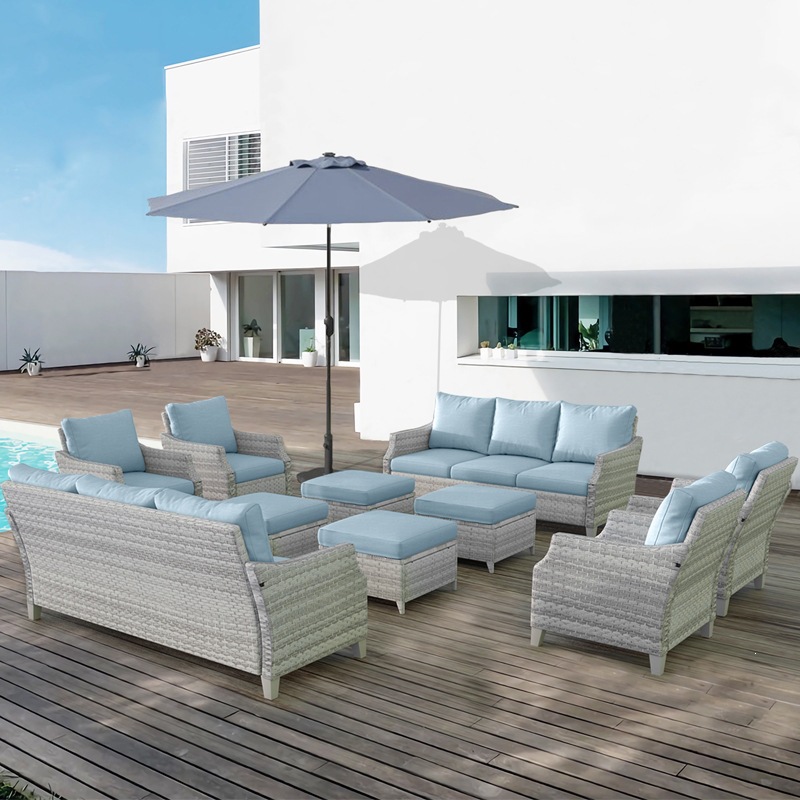 Outdoor Furniture Quick Dry - ชุดโซฟาหวาย PE รุ่นใหม่ สีฟ้า 3 ที่นั่ง
