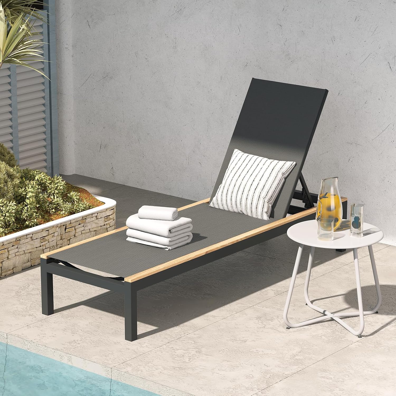 Outdoor Furniture Quick Dry - เก้าอี้นอนตาข่ายแบบยาวพิเศษพร้อมล้อเลื่อน ปรับเอนได้ 4 ระดับ รับน้ำหนักได้ 350