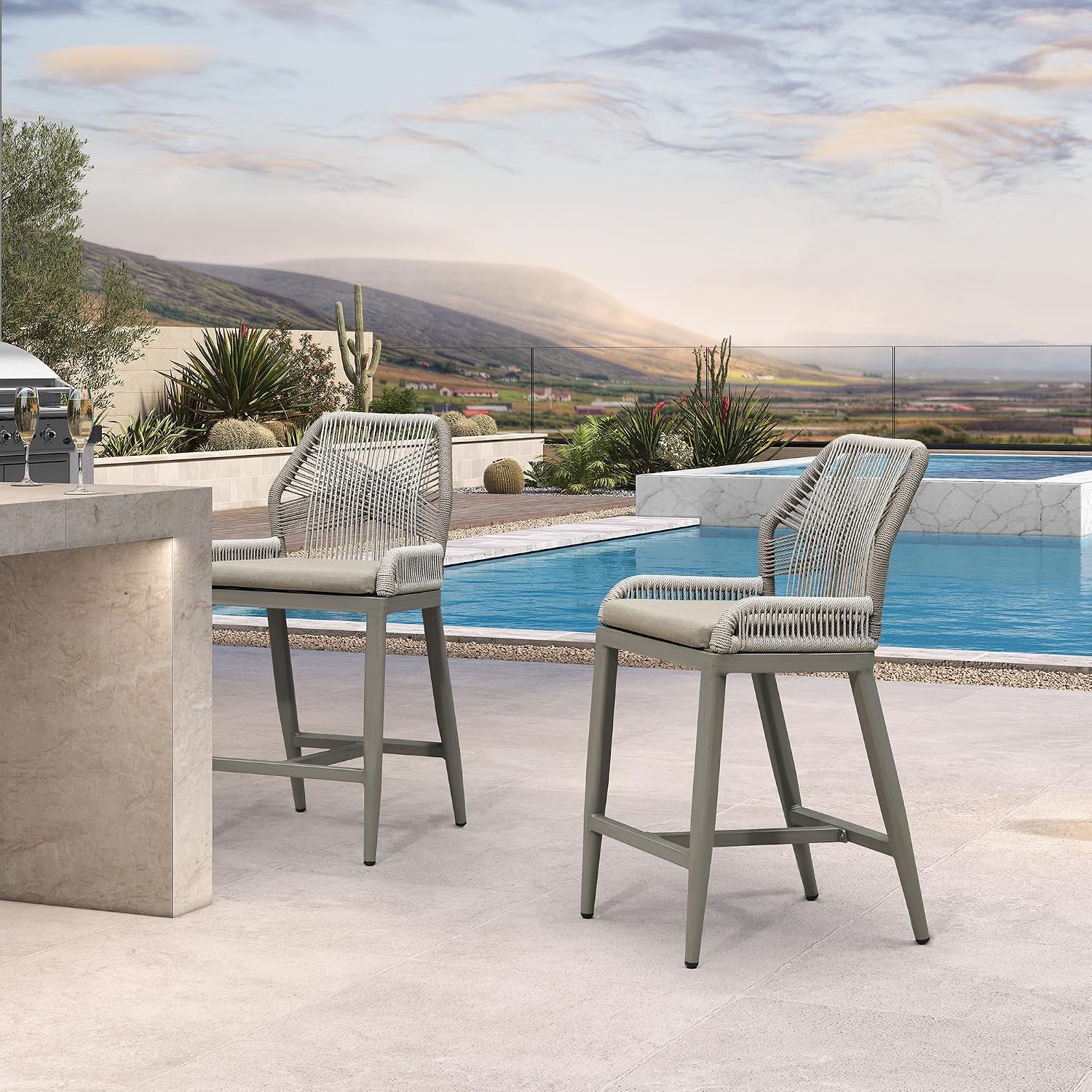 เก้าอี้บาร์สีเทาอมน้ำตาล 2 ตัว - Outdoor Furniture Quick Dry บทวิจารณ์และราคา