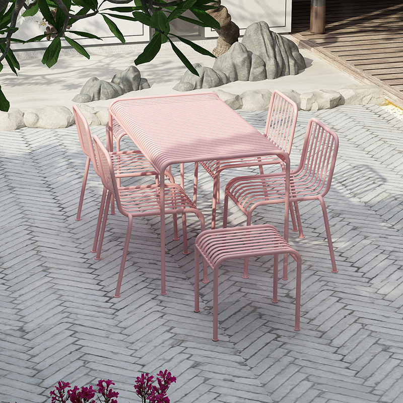 ชุดโต๊ะและเก้าอี้เหล็กดัดสีชมพ - Outdoor Furniture Ofo บทวิจารณ์และราคา