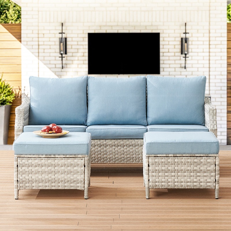 ชุดโซฟาหวาย PE รุ่นใหม่ สีฟ้า  - Outdoor Furniture Quick Dry บทวิจารณ์และราคา